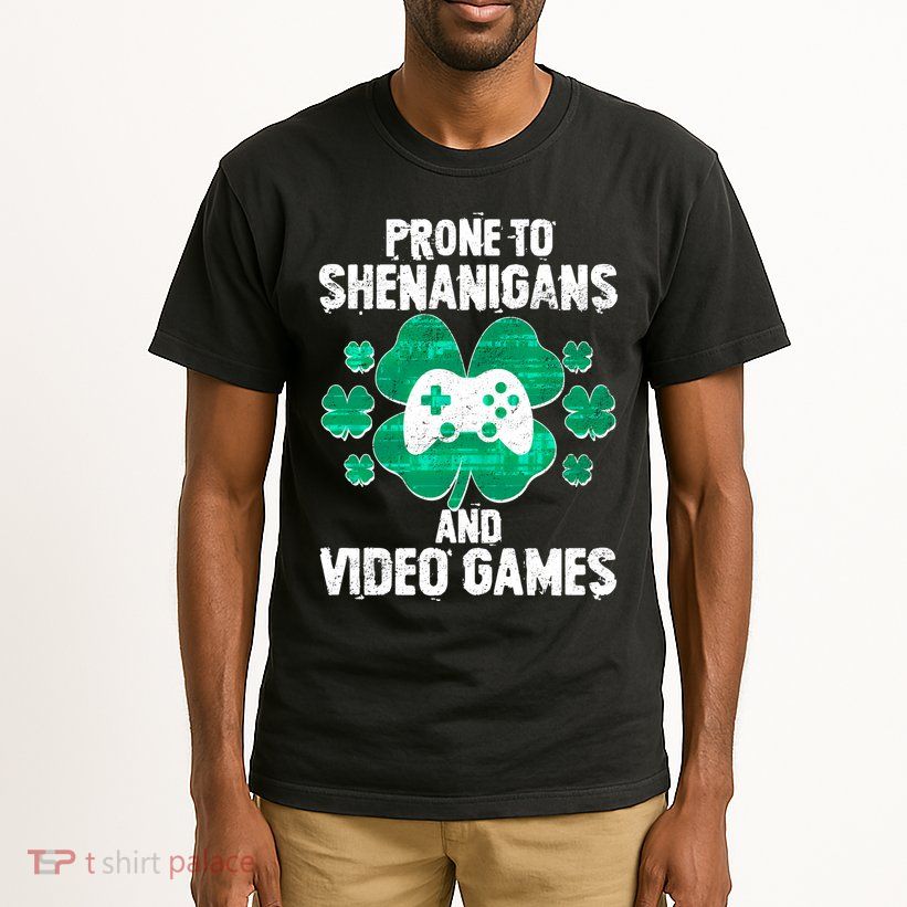 Prone To Shenanigans Video Games Shamrock Gamer Tall T-Shirt