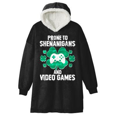 Prone To Shenanigans Video Games Shamrock Gamer Hooded Wearable Blanket