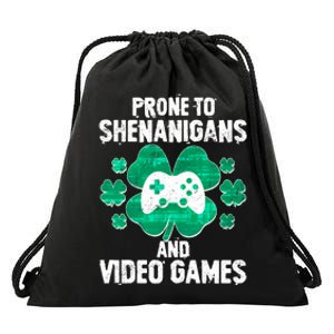 Prone To Shenanigans Video Games Shamrock Gamer Drawstring Bag