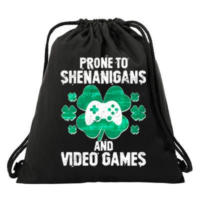 Prone To Shenanigans Video Games Shamrock Gamer Drawstring Bag