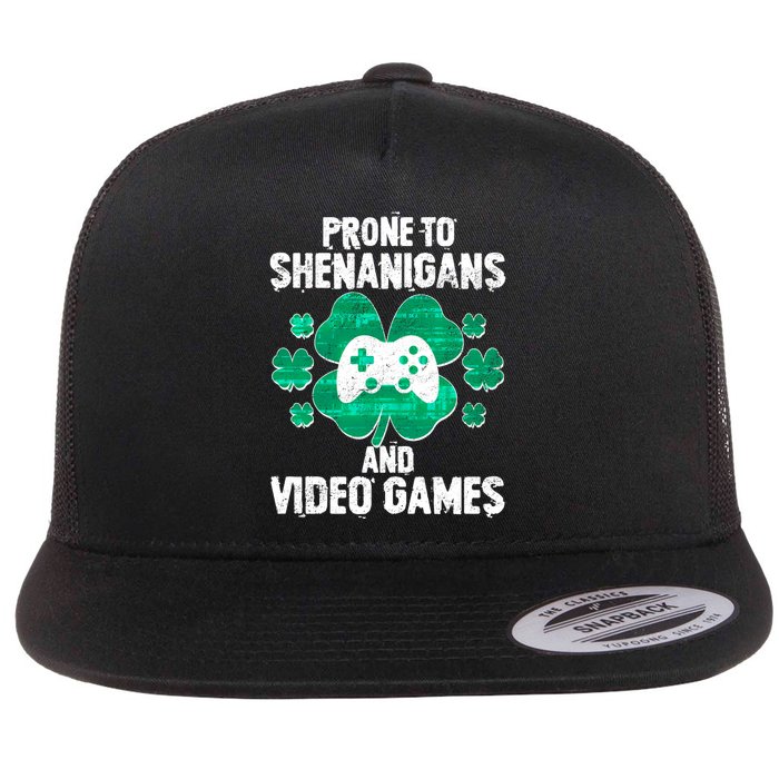 Prone To Shenanigans Video Games Shamrock Gamer Flatbill Hat