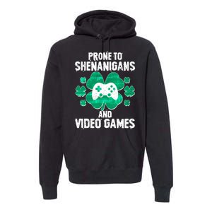 Prone To Shenanigans Video Games Shamrock Gamer Premium Hoodie