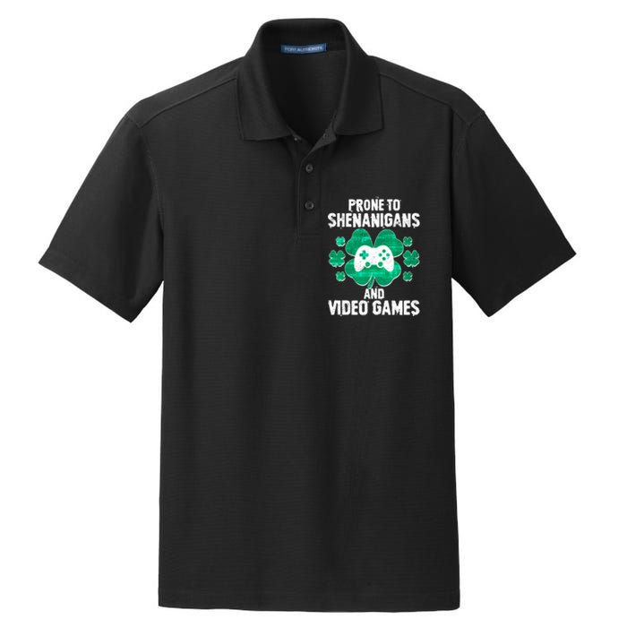 Prone To Shenanigans Video Games Shamrock Gamer Dry Zone Grid Polo