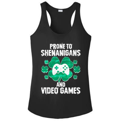 Prone To Shenanigans Video Games Shamrock Gamer Ladies PosiCharge Competitor Racerback Tank