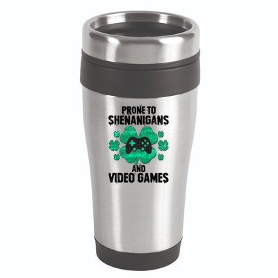Prone To Shenanigans Video Games Shamrock Gamer 16oz Travel Tumbler