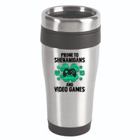 Prone To Shenanigans Video Games Shamrock Gamer 16oz Travel Tumbler