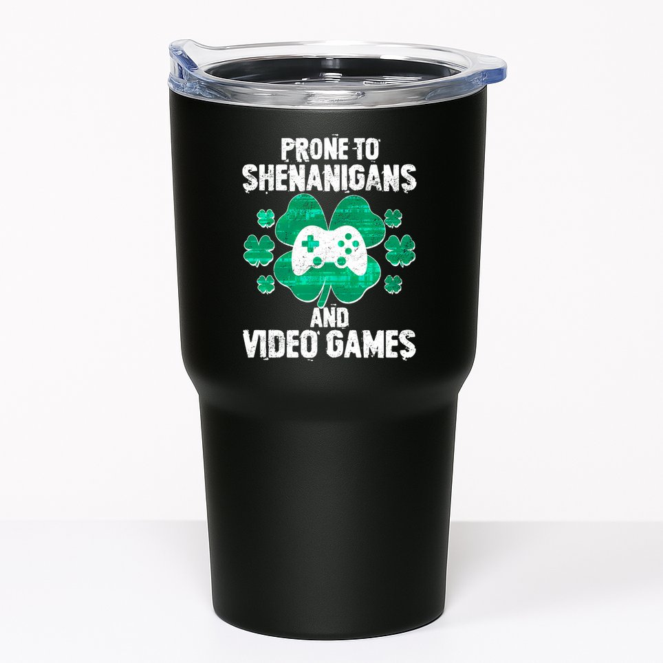 Prone To Shenanigans Video Games Shamrock Gamer Tumbler
