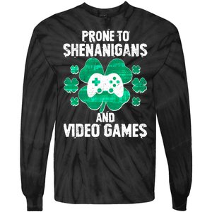 Prone To Shenanigans Video Games Shamrock Gamer Tie-Dye Long Sleeve Shirt