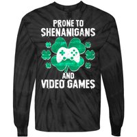 Prone To Shenanigans Video Games Shamrock Gamer Tie-Dye Long Sleeve Shirt