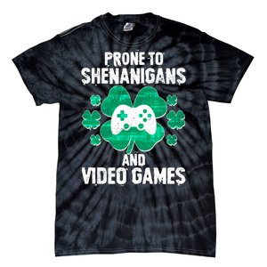 Prone To Shenanigans Video Games Shamrock Gamer Tie-Dye T-Shirt