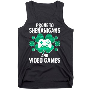 Prone To Shenanigans Video Games Shamrock Gamer Tank Top