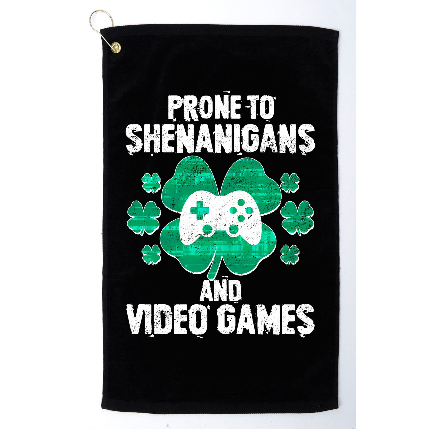 Prone To Shenanigans Video Games Shamrock Gamer Golf Towel