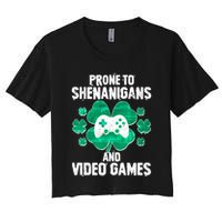 Prone To Shenanigans Video Games Shamrock Gamer Women's Crop Top Tee