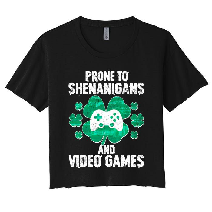 Prone To Shenanigans Video Games Shamrock Gamer Women's Crop Top Tee
