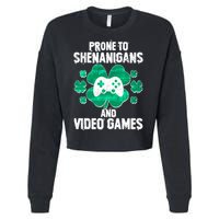 Prone To Shenanigans Video Games Shamrock Gamer Cropped Pullover Crew