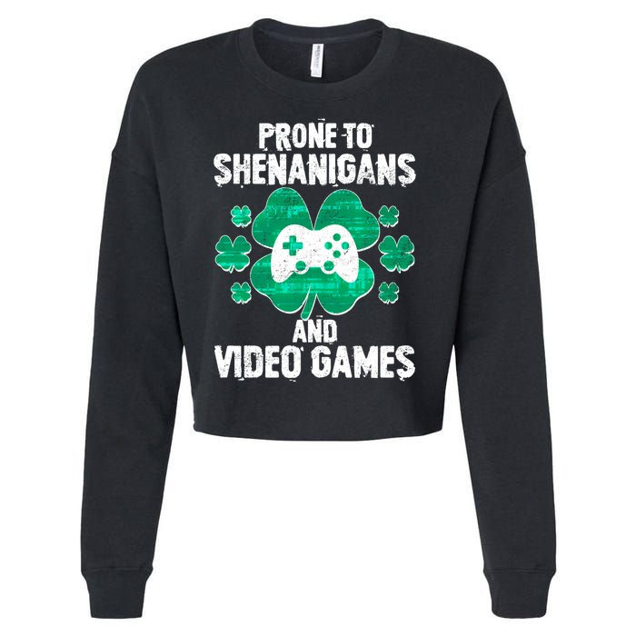 Prone To Shenanigans Video Games Shamrock Gamer Cropped Pullover Crew