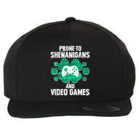 Prone To Shenanigans Video Games Shamrock Gamer Wool Snapback Cap
