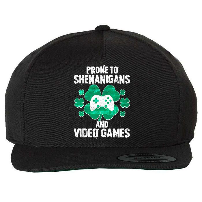 Prone To Shenanigans Video Games Shamrock Gamer Wool Snapback Cap