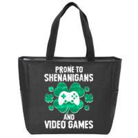 Prone To Shenanigans Video Games Shamrock Gamer Zip Tote Bag