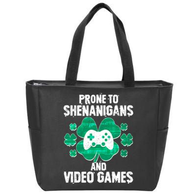 Prone To Shenanigans Video Games Shamrock Gamer Zip Tote Bag