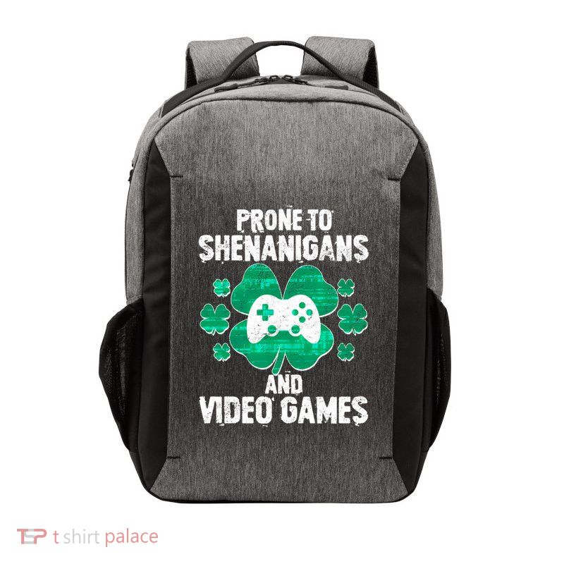 Prone To Shenanigans Video Games Shamrock Gamer Vector Backpack