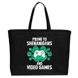 Prone To Shenanigans Video Games Shamrock Gamer Cotton Canvas Jumbo Tote