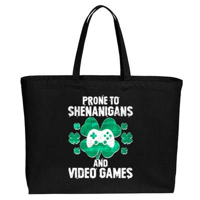 Prone To Shenanigans Video Games Shamrock Gamer Cotton Canvas Jumbo Tote