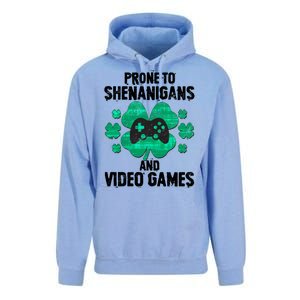 Prone To Shenanigans Video Games Shamrock Gamer Unisex Surf Hoodie