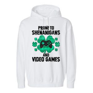 Prone To Shenanigans Video Games Shamrock Gamer Garment-Dyed Fleece Hoodie