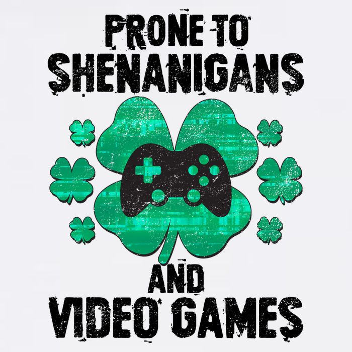 Prone To Shenanigans Video Games Shamrock Gamer Garment-Dyed Sweatshirt