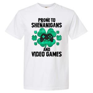 Prone To Shenanigans Video Games Shamrock Gamer Garment-Dyed Heavyweight T-Shirt