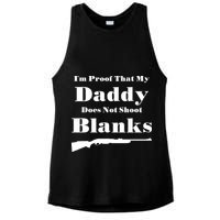 Proof My Daddy Does Not Shoot Blanks Ladies PosiCharge Tri-Blend Wicking Tank