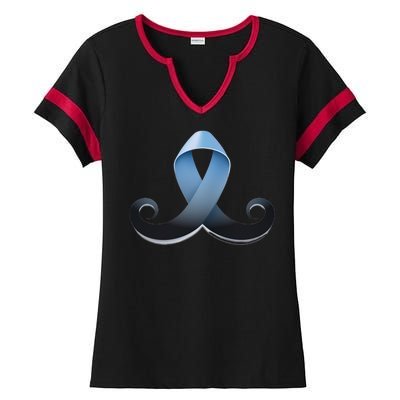 Prostate Awareness Ribbon Mustache Ladies Halftime Notch Neck Tee