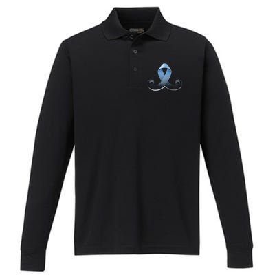 Prostate Awareness Ribbon Mustache Performance Long Sleeve Polo