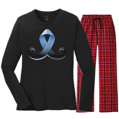 Prostate Awareness Ribbon Mustache Women's Long Sleeve Flannel Pajama Set 