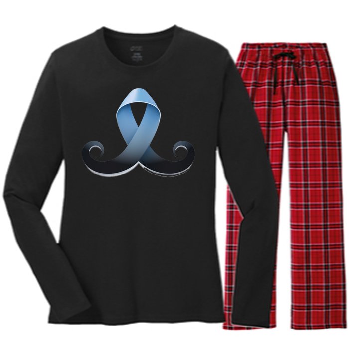 Prostate Awareness Ribbon Mustache Women's Long Sleeve Flannel Pajama Set 