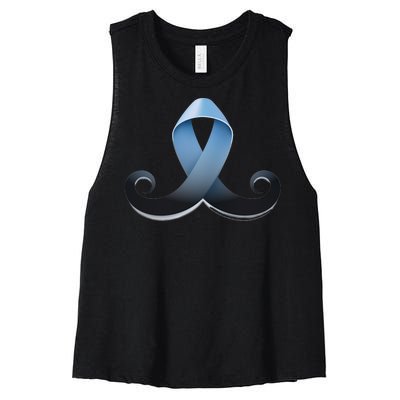 Prostate Awareness Ribbon Mustache Women's Racerback Cropped Tank