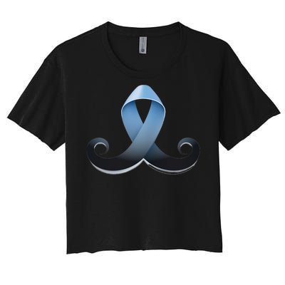 Prostate Awareness Ribbon Mustache Women's Crop Top Tee