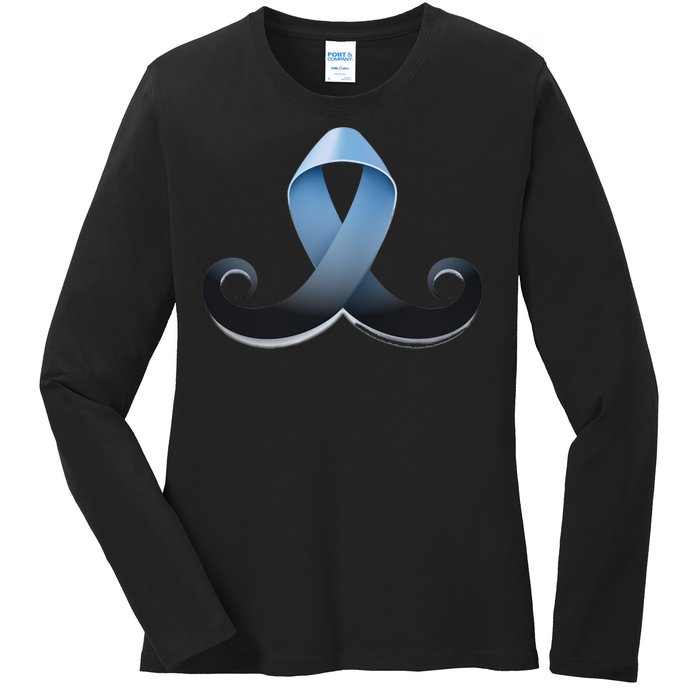 Prostate Awareness Ribbon Mustache Ladies Long Sleeve Shirt