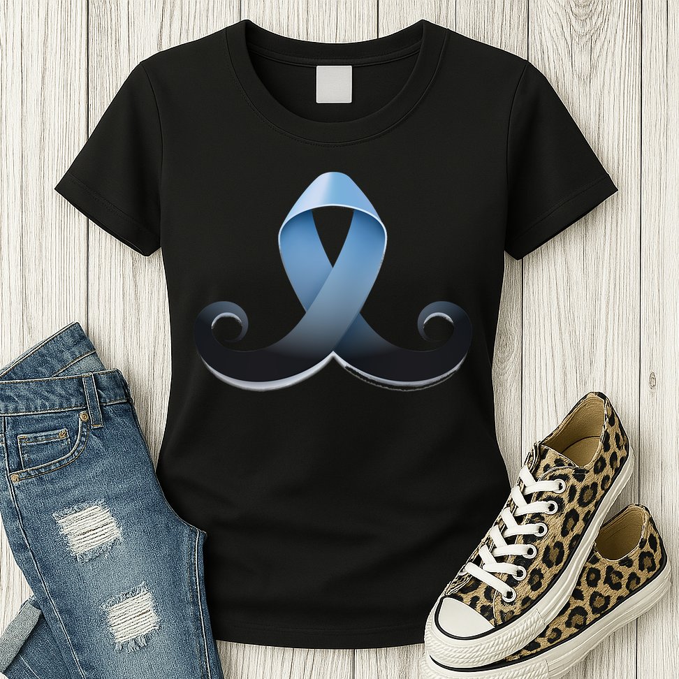 Prostate Awareness Ribbon Mustache Womens T-Shirt