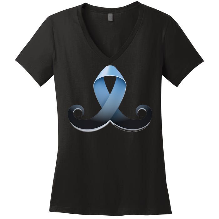 Prostate Awareness Ribbon Mustache Women's V-Neck T-Shirt