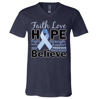 Prostate Cancer Awareness Faith Hope V-Neck T-Shirt