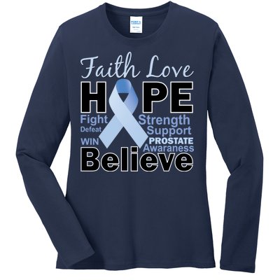 Prostate Cancer Awareness Faith Hope Ladies Long Sleeve Shirt