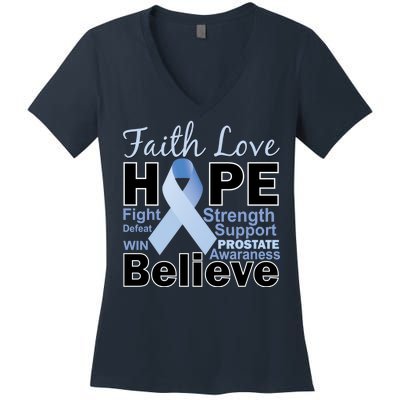 Prostate Cancer Awareness Faith Hope Women's V-Neck T-Shirt