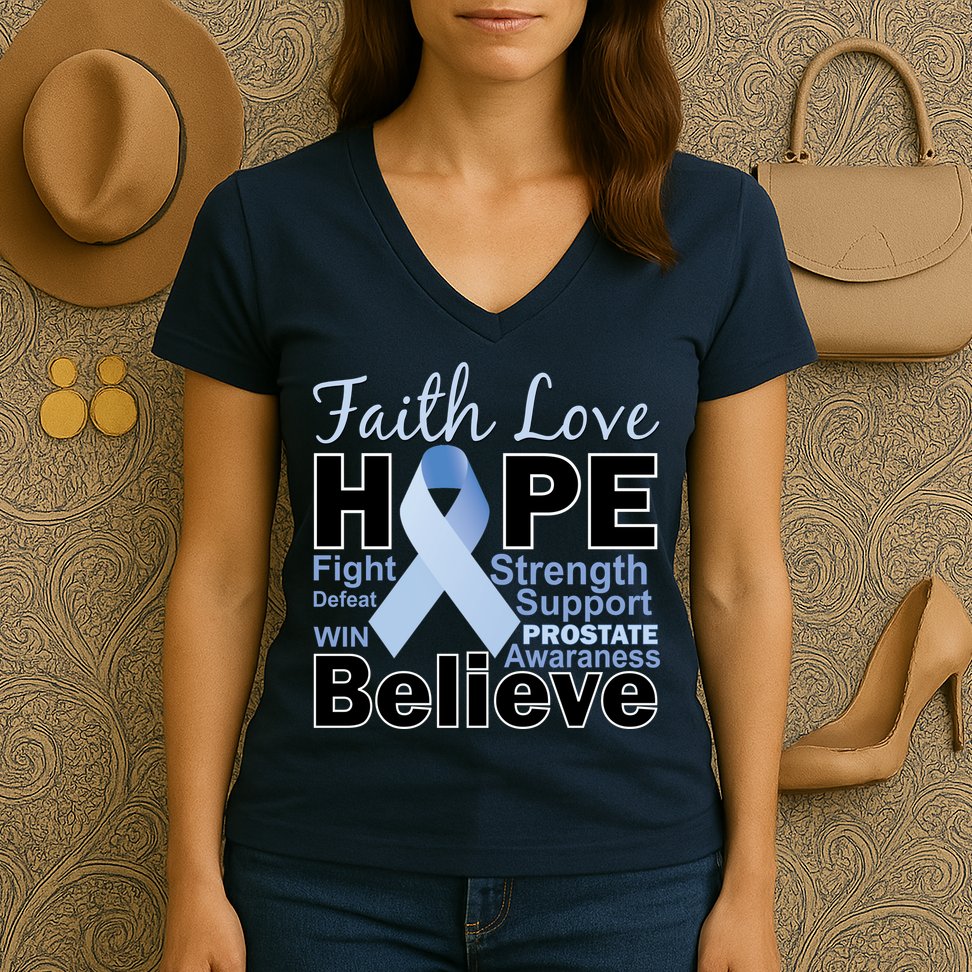 Prostate Cancer Awareness Faith Hope Women's V-Neck T-Shirt