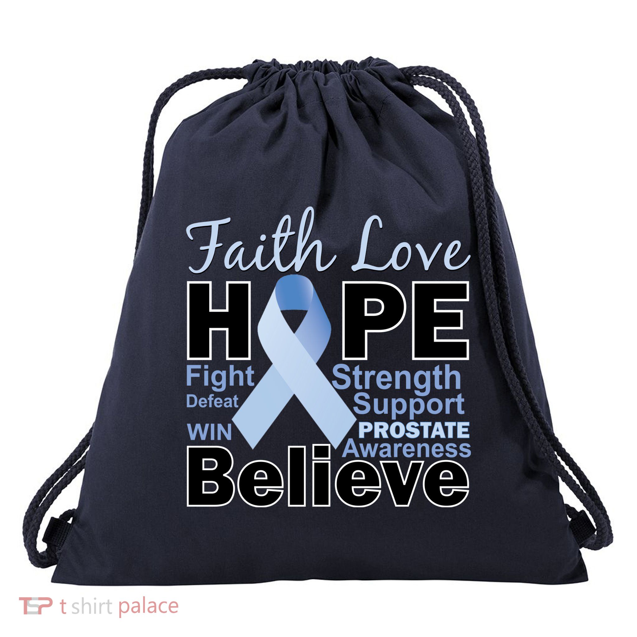 Prostate Cancer Awareness Faith Love Hope Drawstring Bag