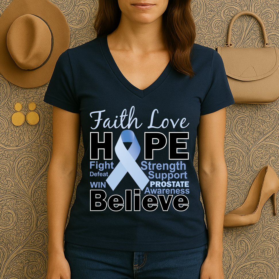 Prostate Cancer Awareness Faith Love Hope Women's V-Neck T-Shirt