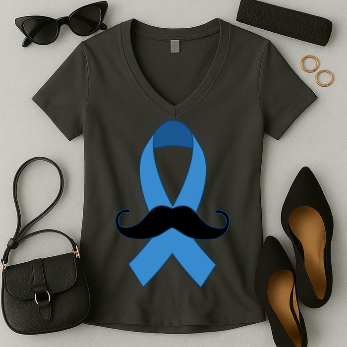 Prostate Mustache Ribbon Women's V-Neck T-Shirt