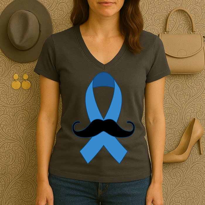 Prostate Mustache Ribbon Women's V-Neck T-Shirt