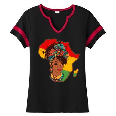 Proud African American Woman Head Wrap Ladies Halftime Notch Neck Tee